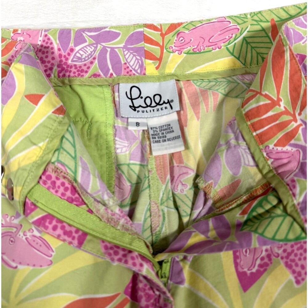 Vintage Lilly Pulitzer Bottoms Up Frog Print Capri Pants Womens 8 Pink Green - Picture 3 of 8